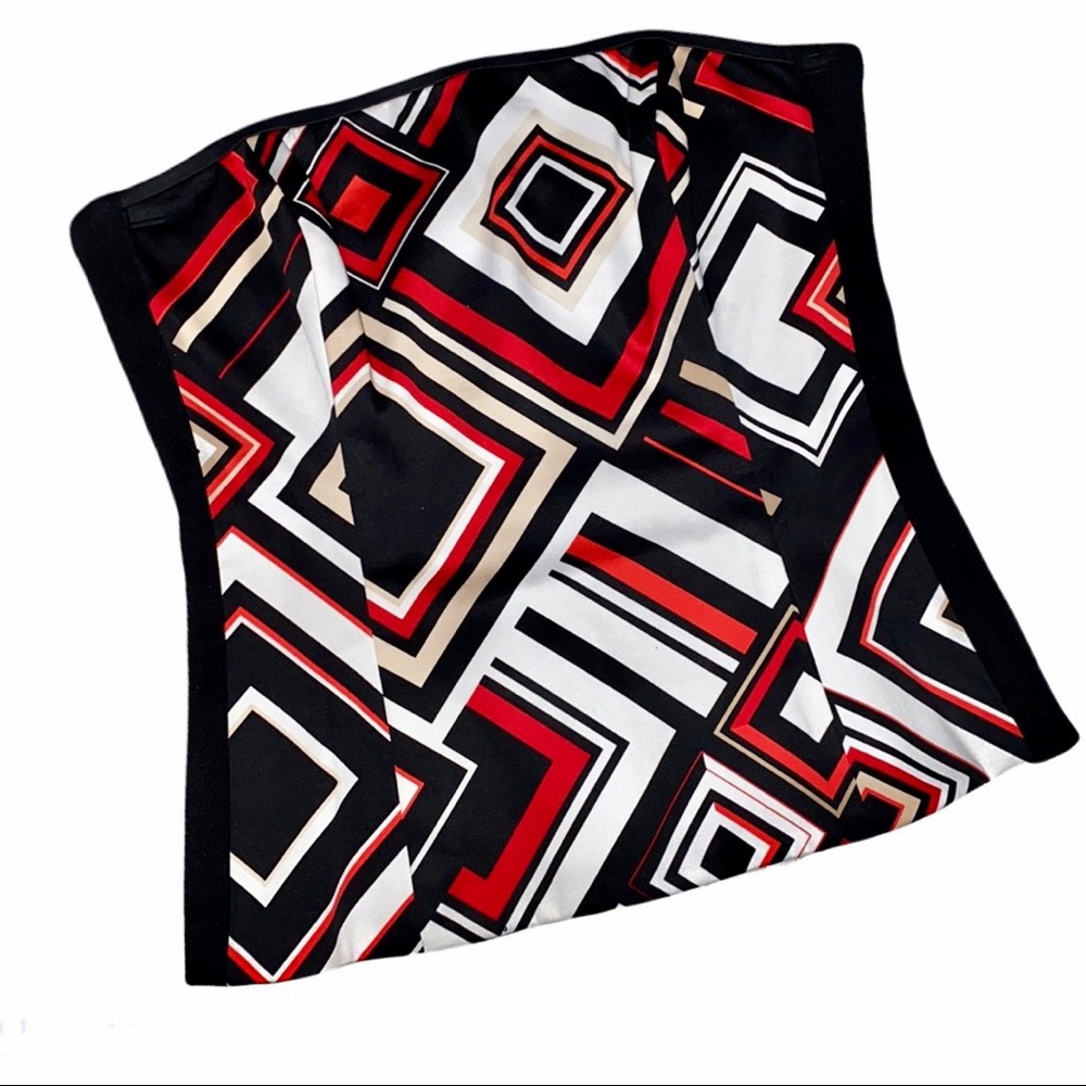 White House Black Market Red & Black Geometric Corset Bustier Top